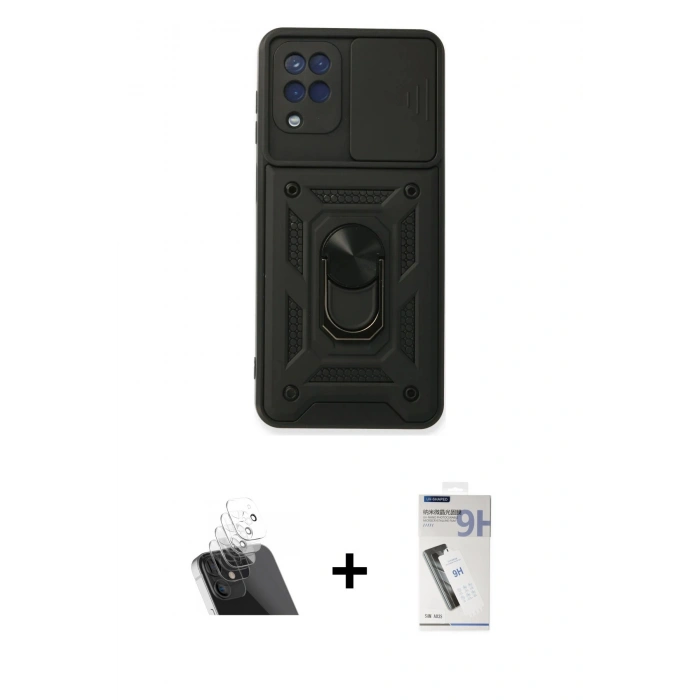 MARSİLYAN™- Galaxy A22 Kılıf Ahenk Klasik - Şeffaf Uv Polymer Nano Ekran Koruyucu + Kamera Lens Koruma Cam - SF