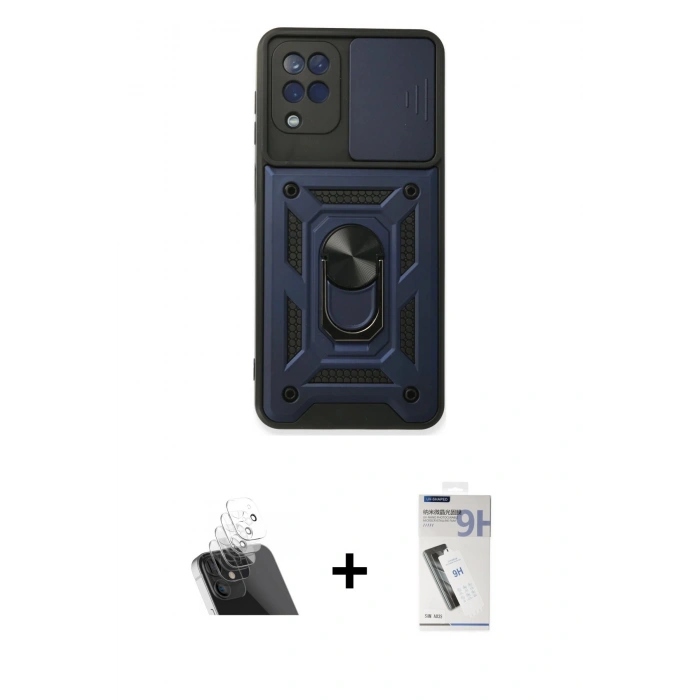 MARSİLYAN™- Galaxy A22 Kılıf Ahenk Klasik - Şeffaf Uv Polymer Nano Ekran Koruyucu + Kamera Lens Koruma Cam - SF