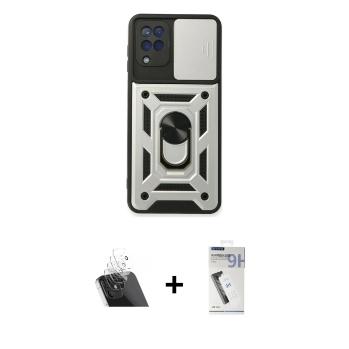 MARSİLYAN™- Galaxy A22 Kılıf Ahenk Klasik - Şeffaf Uv Polymer Nano Ekran Koruyucu + Kamera Lens Koruma Cam - SF