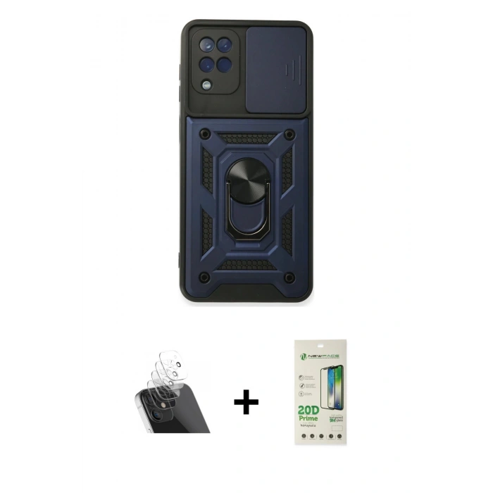 MARSİLYAN™- Galaxy A22 Kılıf Ahenk Klasik - Siyah 20D Premium Cam Ekran Koruyucu + Kamera Lens Koruma Cam - SF