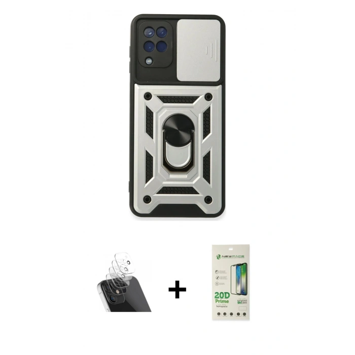 MARSİLYAN™- Galaxy A22 Kılıf Ahenk Klasik - Siyah 20D Premium Cam Ekran Koruyucu + Kamera Lens Koruma Cam - SF