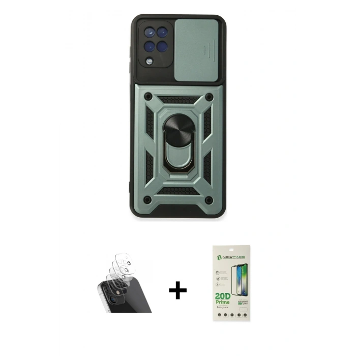 MARSİLYAN™- Galaxy A22 Kılıf Ahenk Klasik - Siyah 20D Premium Cam Ekran Koruyucu + Kamera Lens Koruma Cam - SF