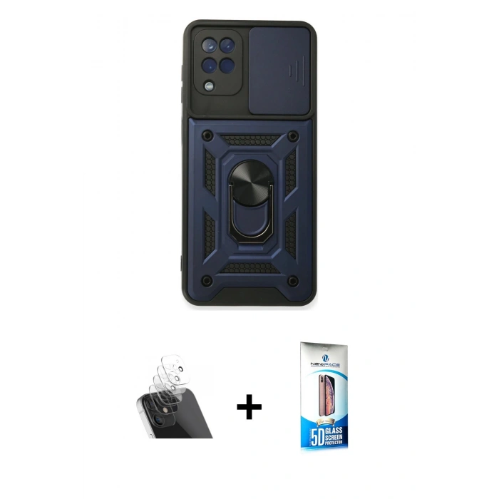 MARSİLYAN™- Galaxy A22 Kılıf Ahenk Klasik - Siyah 5D Eko Cam Ekran Koruyucu + Kamera Lens Koruma Cam - SF