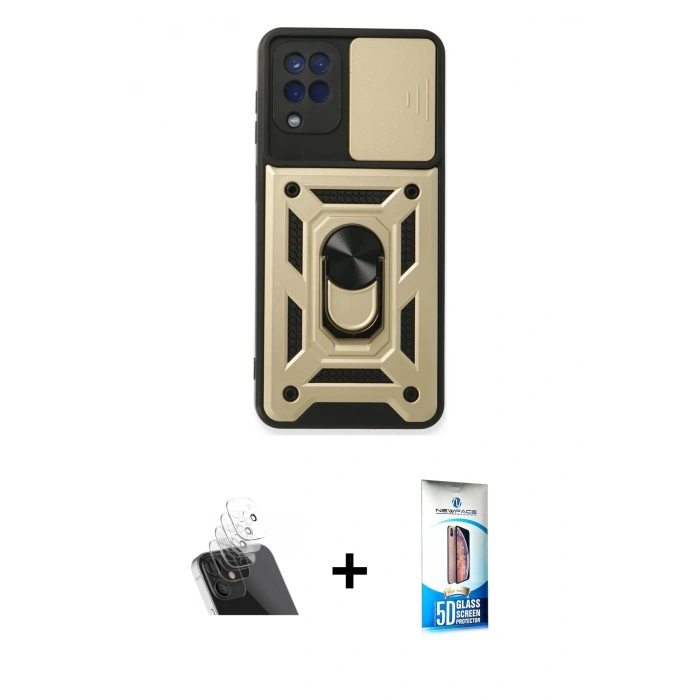 MARSİLYAN™- Galaxy A22 Kılıf Ahenk Klasik - Siyah 5D Eko Cam Ekran Koruyucu + Kamera Lens Koruma Cam - SF