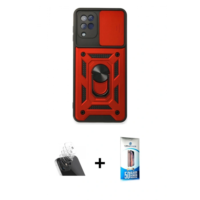 MARSİLYAN™- Galaxy A22 Kılıf Ahenk Klasik - Siyah 5D Eko Cam Ekran Koruyucu + Kamera Lens Koruma Cam - SF
