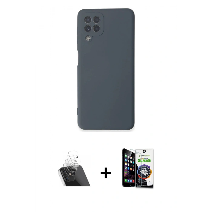 MARSİLYAN™- Galaxy A22 Kılıf Ahenk Serisi - Şeffaf Temperli Cam Ekran Koruyucu + Kamera Lens Koruma Cam - SF