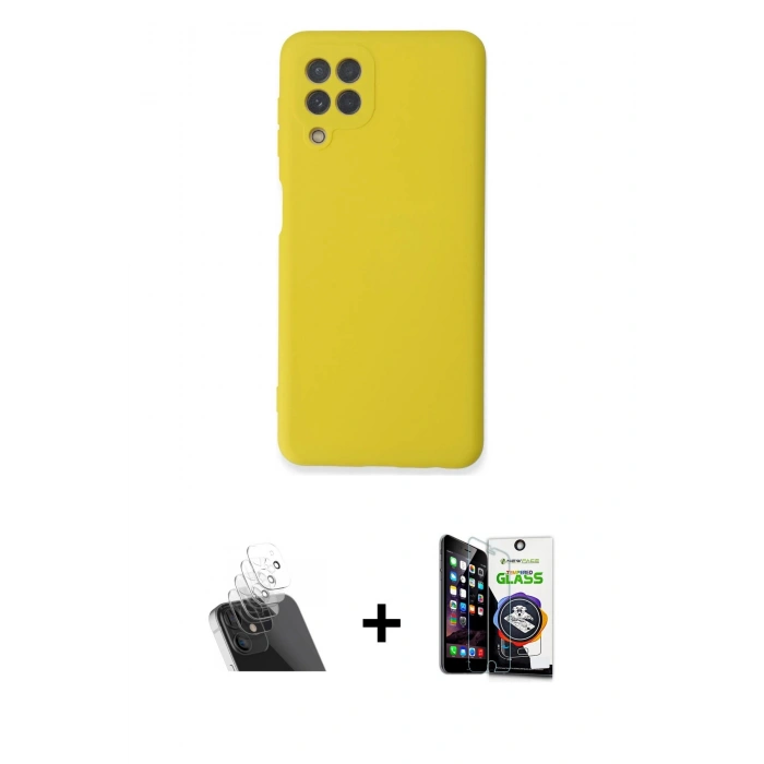 MARSİLYAN™- Galaxy A22 Kılıf Ahenk Serisi - Şeffaf Temperli Cam Ekran Koruyucu + Kamera Lens Koruma Cam - SF