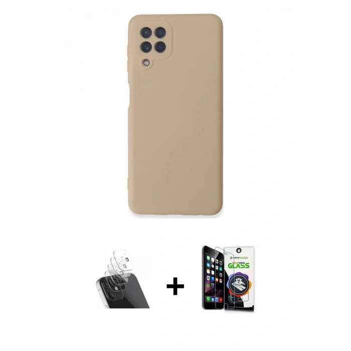 MARSİLYAN™- Galaxy A22 Kılıf Ahenk Serisi - Şeffaf Temperli Cam Ekran Koruyucu + Kamera Lens Koruma Cam - SF