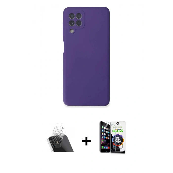 MARSİLYAN™- Galaxy A22 Kılıf Ahenk Serisi - Şeffaf Temperli Cam Ekran Koruyucu + Kamera Lens Koruma Cam - SF
