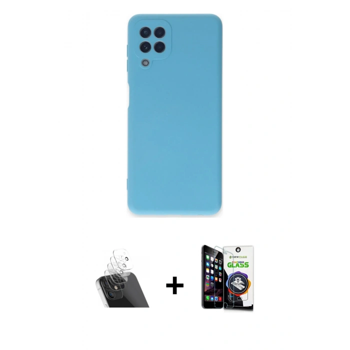 MARSİLYAN™- Galaxy A22 Kılıf Ahenk Serisi - Şeffaf Temperli Cam Ekran Koruyucu + Kamera Lens Koruma Cam - SF