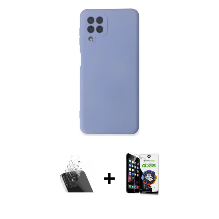 MARSİLYAN™- Galaxy A22 Kılıf Ahenk Serisi - Şeffaf Temperli Cam Ekran Koruyucu + Kamera Lens Koruma Cam - SF
