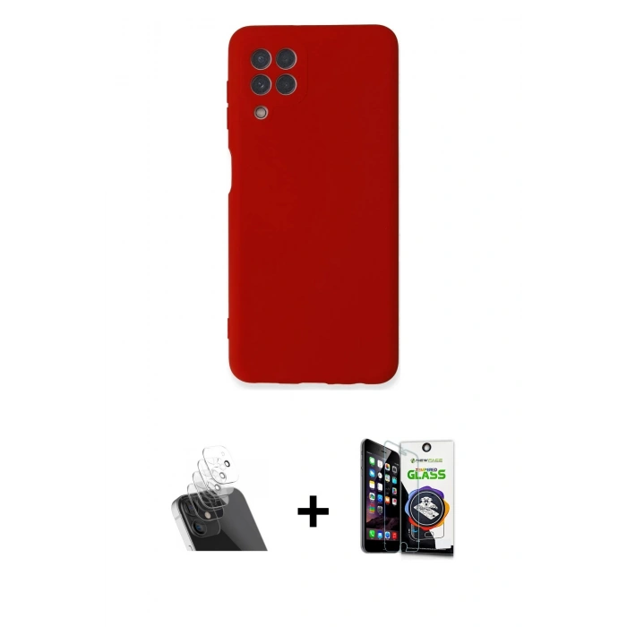 MARSİLYAN™- Galaxy A22 Kılıf Ahenk Serisi - Şeffaf Temperli Cam Ekran Koruyucu + Kamera Lens Koruma Cam - SF