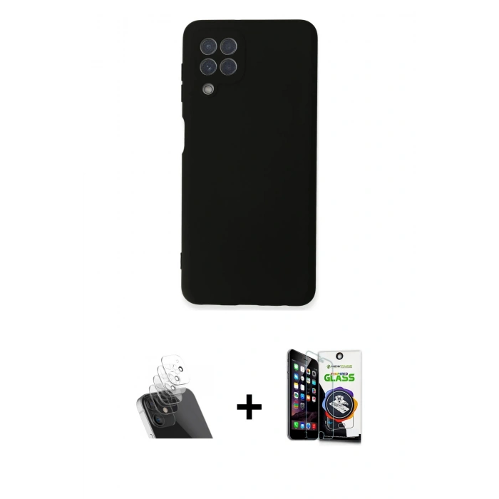MARSİLYAN™- Galaxy A22 Kılıf Ahenk Serisi - Şeffaf Temperli Cam Ekran Koruyucu + Kamera Lens Koruma Cam - SF