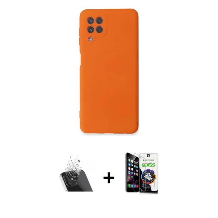 MARSİLYAN™- Galaxy A22 Kılıf Ahenk Serisi - Şeffaf Temperli Cam Ekran Koruyucu + Kamera Lens Koruma Cam - SF