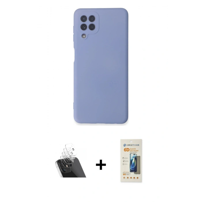 MARSİLYAN™- Galaxy A22 Kılıf Ahenk Serisi - Siyah 6D Mat Seramik Hayalet Nano Ekran Koruyucu + Kamera Lens Koruma Cam - SF