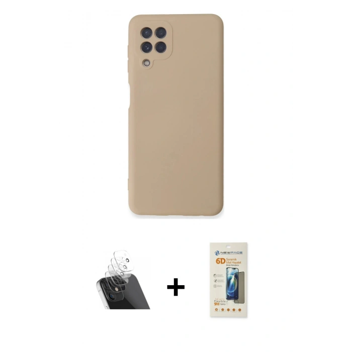 MARSİLYAN™- Galaxy A22 Kılıf Ahenk Serisi - Siyah 6D Mat Seramik Hayalet Nano Ekran Koruyucu + Kamera Lens Koruma Cam - SF