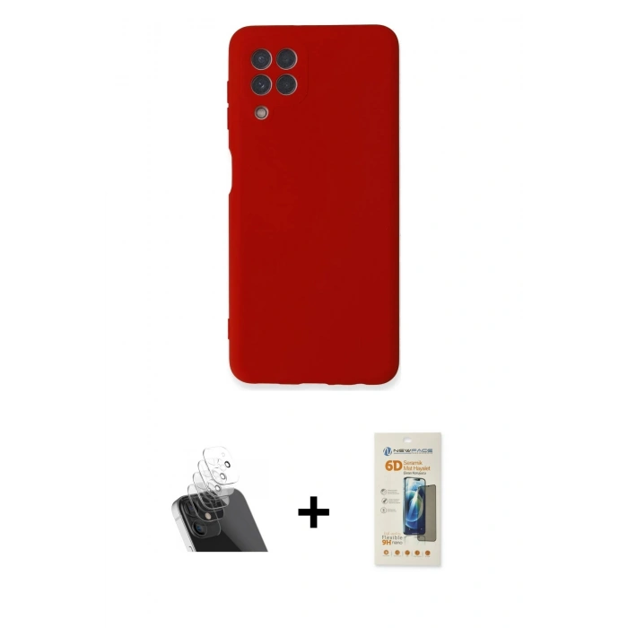 MARSİLYAN™- Galaxy A22 Kılıf Ahenk Serisi - Siyah 6D Mat Seramik Hayalet Nano Ekran Koruyucu + Kamera Lens Koruma Cam - SF