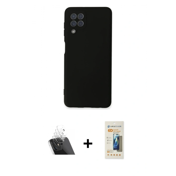 MARSİLYAN™- Galaxy A22 Kılıf Ahenk Serisi - Siyah 6D Mat Seramik Hayalet Nano Ekran Koruyucu + Kamera Lens Koruma Cam - SF