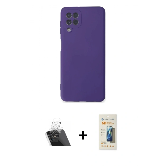MARSİLYAN™- Galaxy A22 Kılıf Ahenk Serisi - Siyah 6D Mat Seramik Hayalet Nano Ekran Koruyucu + Kamera Lens Koruma Cam - SF