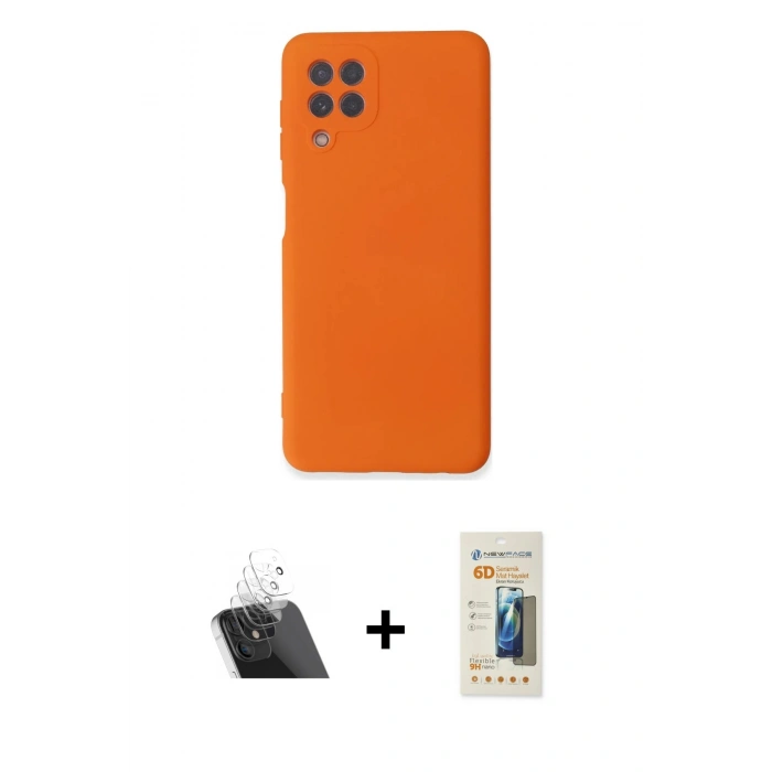 MARSİLYAN™- Galaxy A22 Kılıf Ahenk Serisi - Siyah 6D Mat Seramik Hayalet Nano Ekran Koruyucu + Kamera Lens Koruma Cam - SF