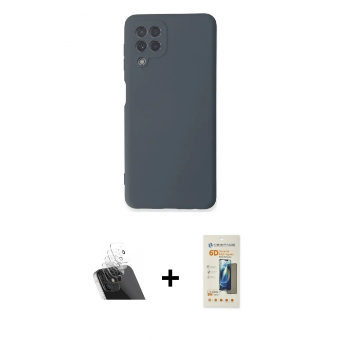 MARSİLYAN™- Galaxy A22 Kılıf Ahenk Serisi - Siyah 6D Mat Seramik Hayalet Nano Ekran Koruyucu + Kamera Lens Koruma Cam - SF