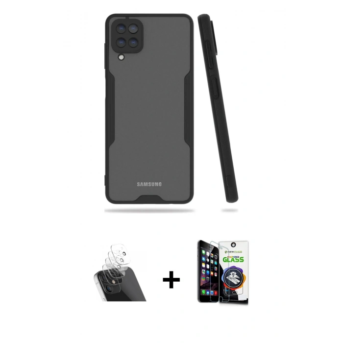 MARSİLYAN™- Galaxy A22 Kılıf Atlas Asil Serisi - Şeffaf Temperli Cam Ekran Koruyucu + Kamera Lens Koruma Cam - SF