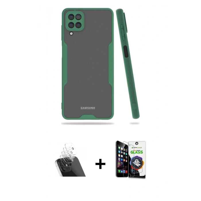 MARSİLYAN™- Galaxy A22 Kılıf Atlas Asil Serisi - Şeffaf Temperli Cam Ekran Koruyucu + Kamera Lens Koruma Cam - SF