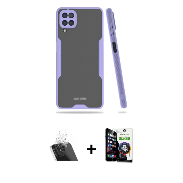 MARSİLYAN™- Galaxy A22 Kılıf Atlas Asil Serisi - Şeffaf Temperli Cam Ekran Koruyucu + Kamera Lens Koruma Cam - SF