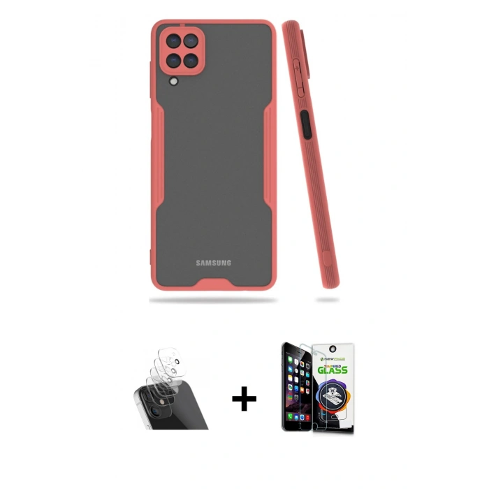 MARSİLYAN™- Galaxy A22 Kılıf Atlas Asil Serisi - Şeffaf Temperli Cam Ekran Koruyucu + Kamera Lens Koruma Cam - SF