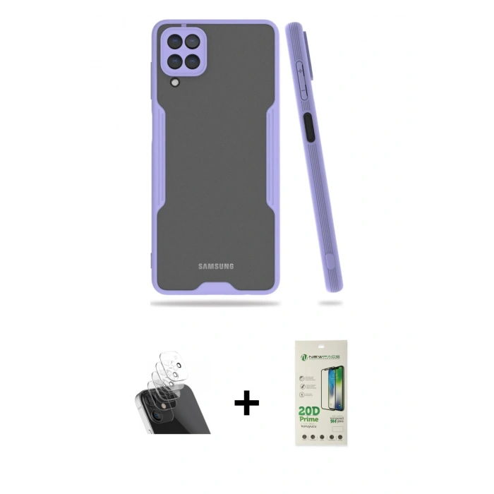 MARSİLYAN™- Galaxy A22 Kılıf Atlas Asil Serisi - Siyah 20D Premium Cam Ekran Koruyucu + Kamera Lens Koruma Cam - SF