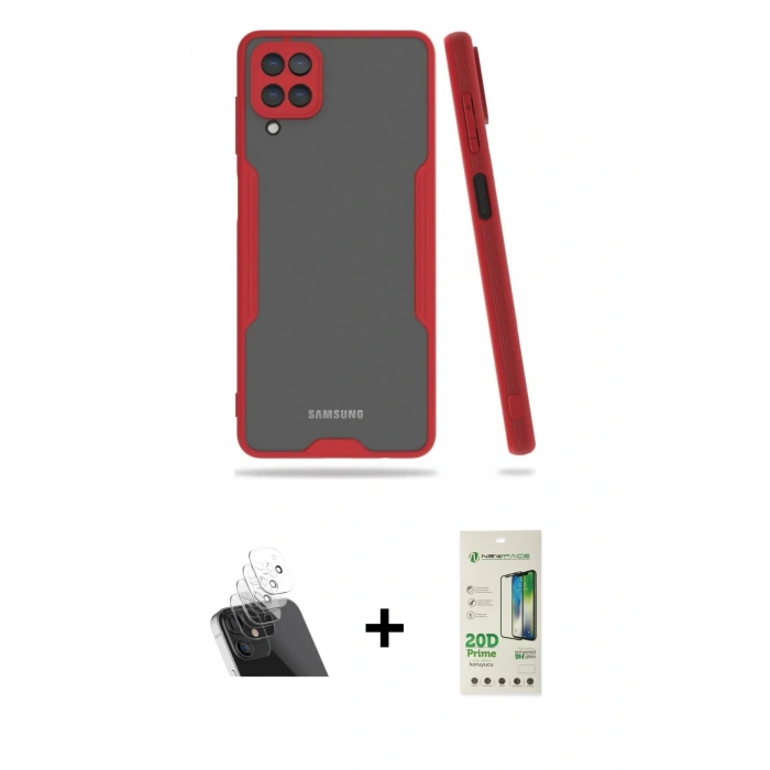 MARSİLYAN™- Galaxy A22 Kılıf Atlas Asil Serisi - Siyah 20D Premium Cam Ekran Koruyucu + Kamera Lens Koruma Cam - SF