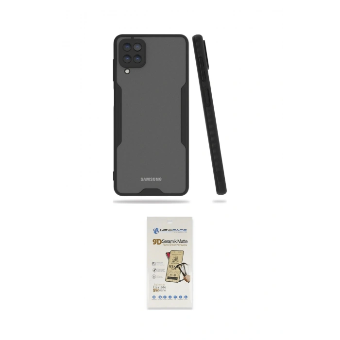 MARSİLYAN™- Galaxy A22 Kılıf Atlas Asil Serisi - Siyah Mat Seramik Nano Ekran Koruyucu