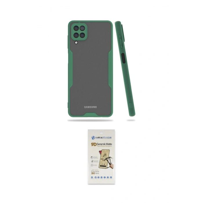 MARSİLYAN™- Galaxy A22 Kılıf Atlas Asil Serisi - Siyah Mat Seramik Nano Ekran Koruyucu