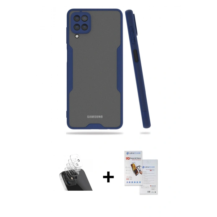 MARSİLYAN™- Galaxy A22 Kılıf Atlas Asil Serisi - Siyah Seramik Nano Ekran Koruyucu + Kamera Lens Koruma Cam - SF