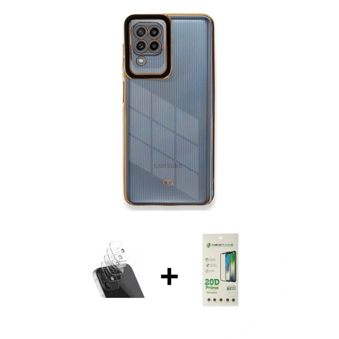 MARSİLYAN™- Galaxy A22 Kılıf Çekirdek Klasik Serisi - Siyah 20D Premium Cam Ekran Koruyucu + Kamera Lens Koruma Cam - SF