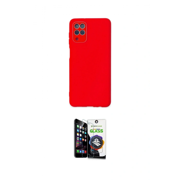 MARSİLYAN™- Galaxy A22 Kılıf Çekirdek Modern Serisi - Şeffaf Temperli Cam Ekran Koruyucu