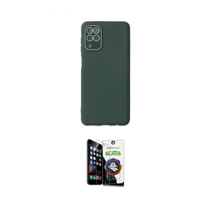 MARSİLYAN™- Galaxy A22 Kılıf Çekirdek Modern Serisi - Şeffaf Temperli Cam Ekran Koruyucu