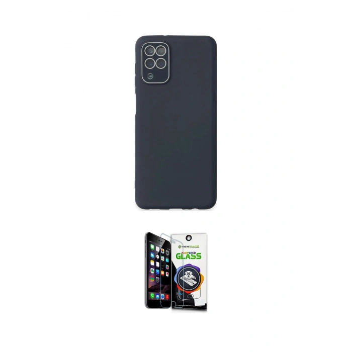 MARSİLYAN™- Galaxy A22 Kılıf Çekirdek Modern Serisi - Şeffaf Temperli Cam Ekran Koruyucu