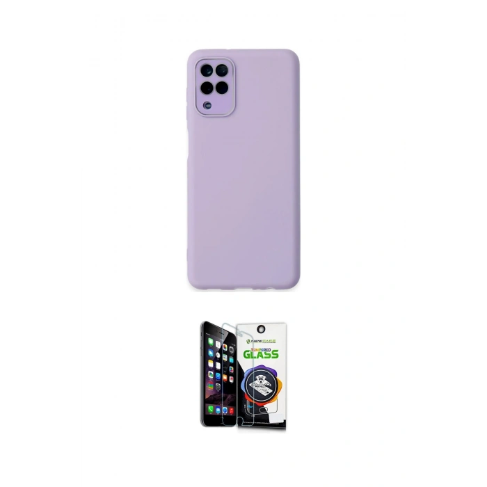MARSİLYAN™- Galaxy A22 Kılıf Çekirdek Modern Serisi - Şeffaf Temperli Cam Ekran Koruyucu