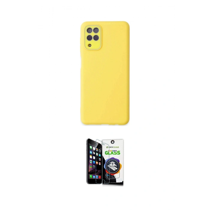 MARSİLYAN™- Galaxy A22 Kılıf Çekirdek Modern Serisi - Şeffaf Temperli Cam Ekran Koruyucu