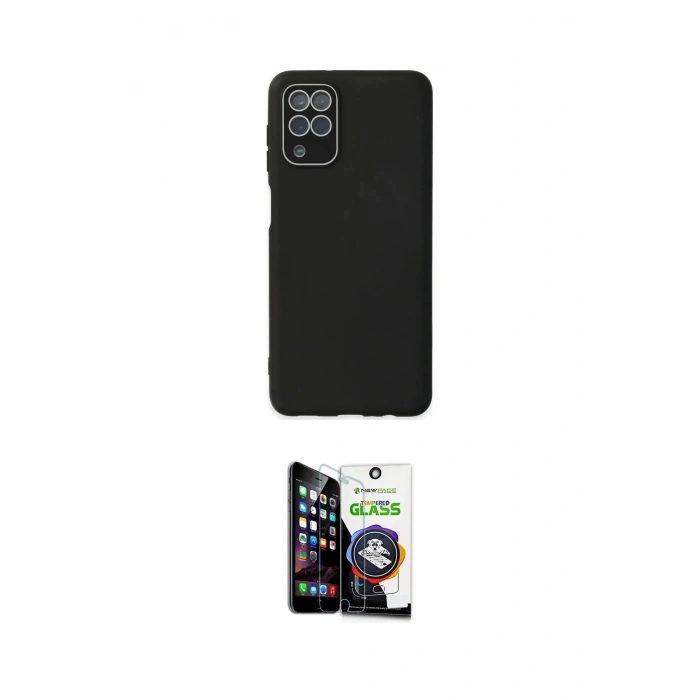 MARSİLYAN™- Galaxy A22 Kılıf Çekirdek Modern Serisi - Şeffaf Temperli Cam Ekran Koruyucu