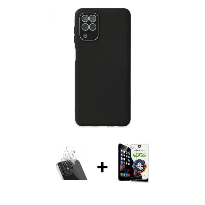 MARSİLYAN™- Galaxy A22 Kılıf Çekirdek Modern Serisi - Şeffaf Temperli Cam Ekran Koruyucu + Kamera Lens Koruma Cam - SF