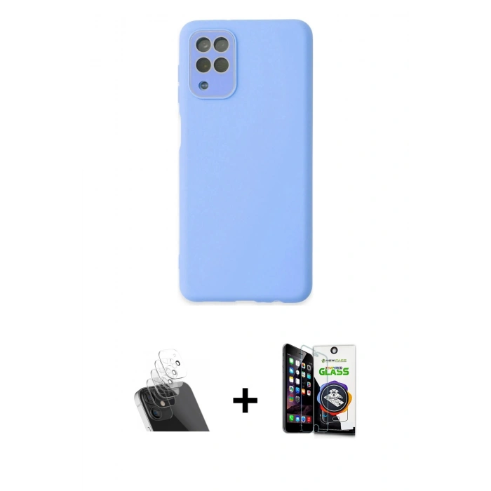 MARSİLYAN™- Galaxy A22 Kılıf Çekirdek Modern Serisi - Şeffaf Temperli Cam Ekran Koruyucu + Kamera Lens Koruma Cam - SF