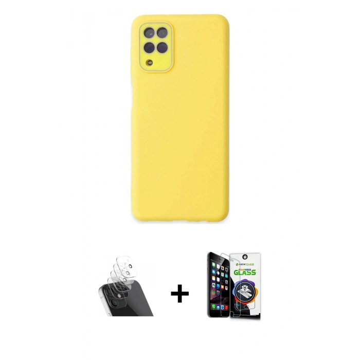 MARSİLYAN™- Galaxy A22 Kılıf Çekirdek Modern Serisi - Şeffaf Temperli Cam Ekran Koruyucu + Kamera Lens Koruma Cam - SF