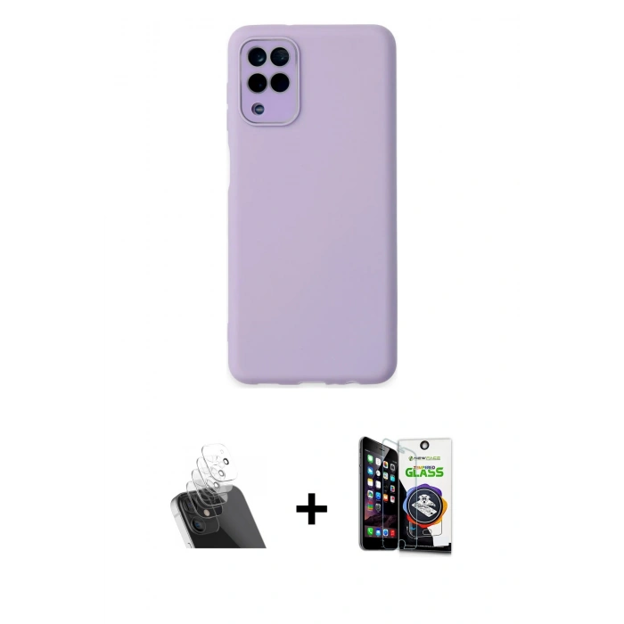 MARSİLYAN™- Galaxy A22 Kılıf Çekirdek Modern Serisi - Şeffaf Temperli Cam Ekran Koruyucu + Kamera Lens Koruma Cam - SF