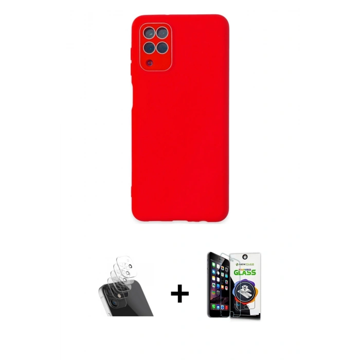MARSİLYAN™- Galaxy A22 Kılıf Çekirdek Modern Serisi - Şeffaf Temperli Cam Ekran Koruyucu + Kamera Lens Koruma Cam - SF