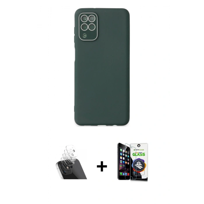 MARSİLYAN™- Galaxy A22 Kılıf Çekirdek Modern Serisi - Şeffaf Temperli Cam Ekran Koruyucu + Kamera Lens Koruma Cam - SF