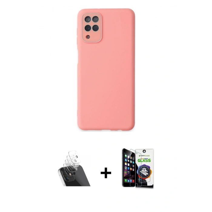 MARSİLYAN™- Galaxy A22 Kılıf Çekirdek Modern Serisi - Şeffaf Temperli Cam Ekran Koruyucu + Kamera Lens Koruma Cam - SF