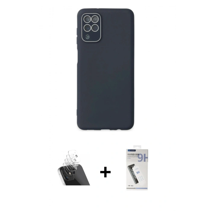 MARSİLYAN™- Galaxy A22 Kılıf Çekirdek Modern Serisi - Şeffaf Uv Polymer Nano Ekran Koruyucu + Kamera Lens Koruma Cam - SF