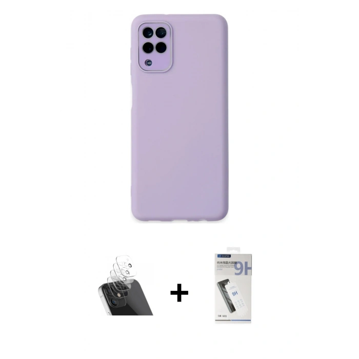 MARSİLYAN™- Galaxy A22 Kılıf Çekirdek Modern Serisi - Şeffaf Uv Polymer Nano Ekran Koruyucu + Kamera Lens Koruma Cam - SF